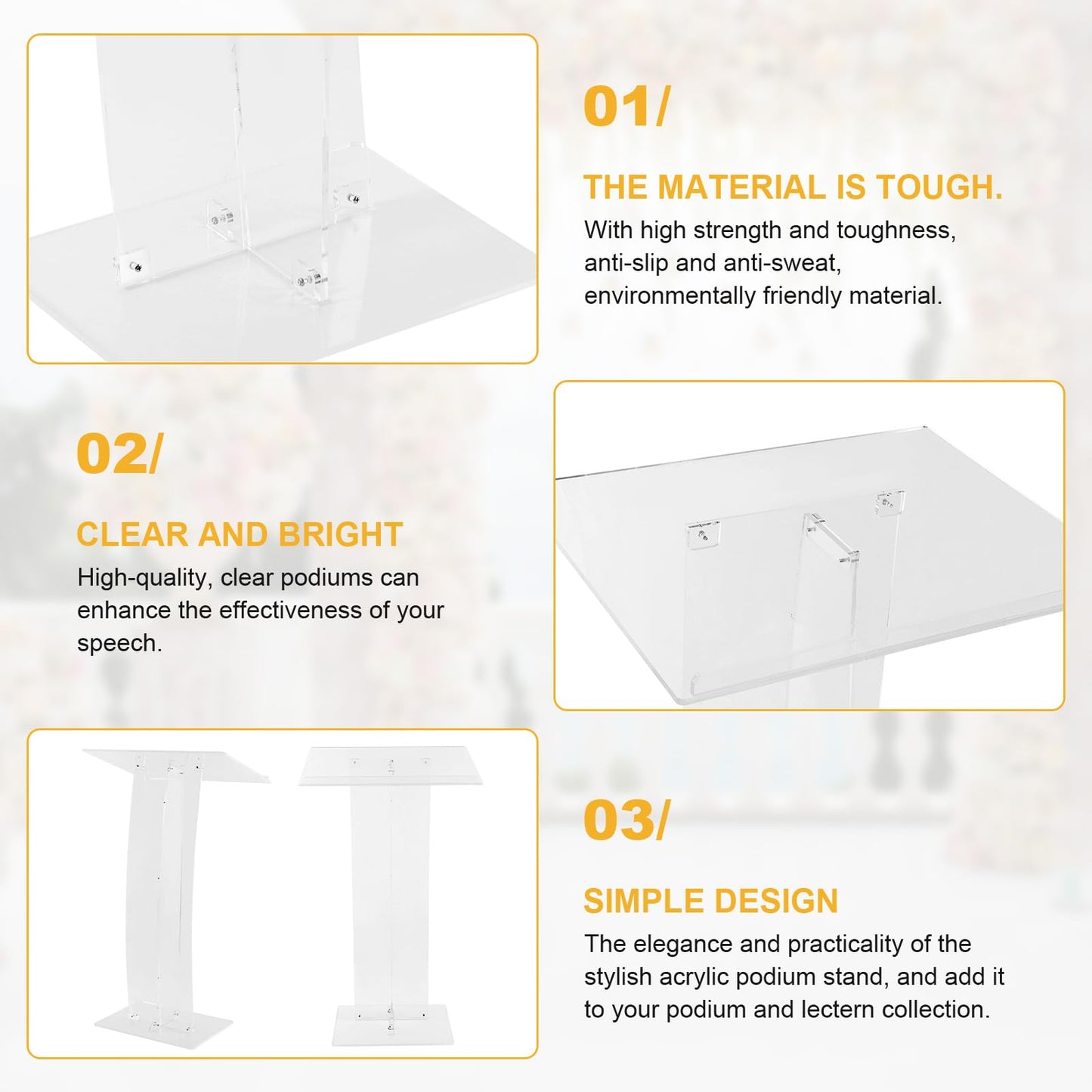Generic 43.31 Inch Acrylic Clear Conference Presentation Pulpit Transparent Churches Lecterns Presentation Podiums for Classroom/Wedding/Conference/Lecture/Concert