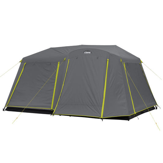 CORE 9 Person Instant Cabin Tent | Large Portable Multi Room Family Pop Up Camp Tent with Full Rainfly for Weather Protection and Storage | Included Storage Pockets for Camping Accessories