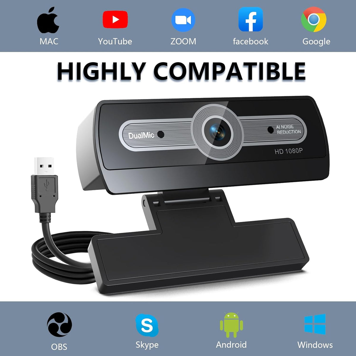 XOCLON 1080p HD Webcam with Microphone, USB Plug & Play Computer Web Camera, Streaming Camera, Noise Cancelling, Auto