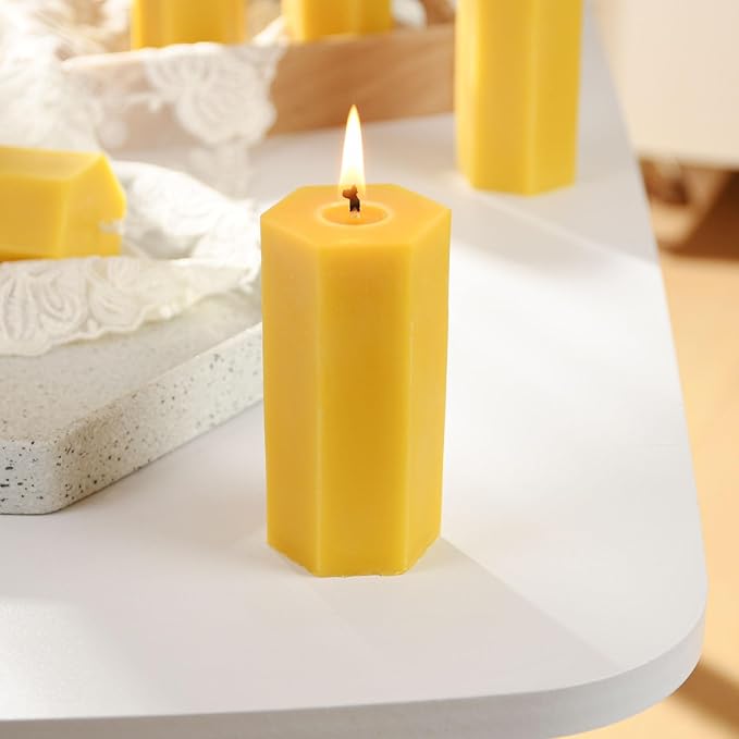 6PCS Hexagon Beeswax Pillar Candles,Large Handmade Pure Beeswax Candle,Unscented Smokelessï¼? * 4",18H, Raw