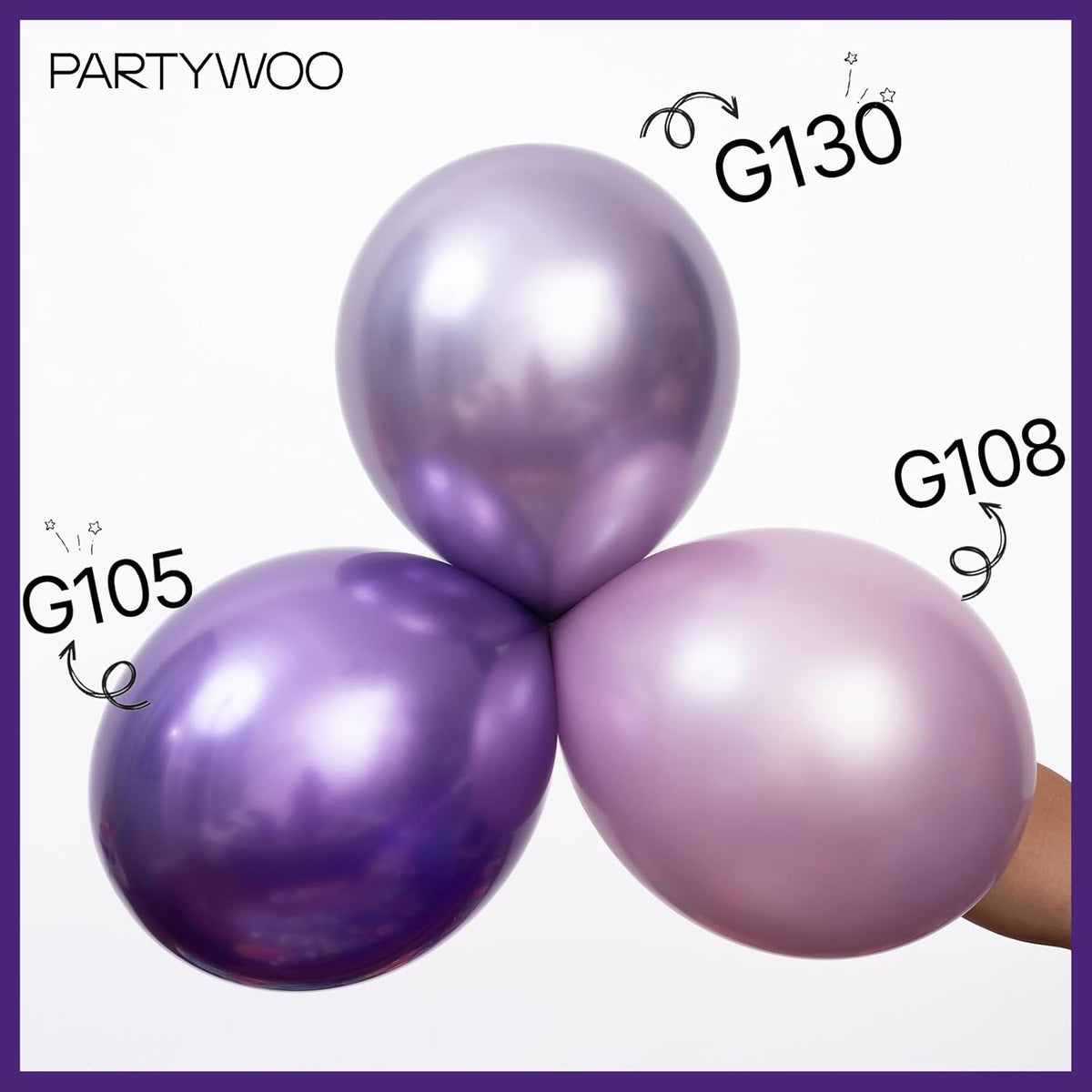 PartyWoo Purple Balloons - 140-Piece Lilac & Metallic Set for Stunning Birthday Decor | 18", 12", 10", 5" Sizes