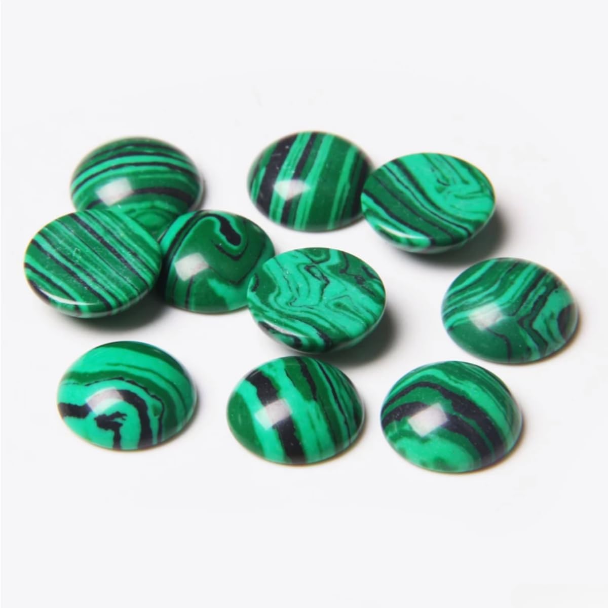 20pcs 6mm Natural Stone No Hole Malachite Semicircle Smooth Cabochons Beads Healing Chakra Crystal Stone Bead for Jewelry Making Rings Earrings Necklace Bracelet DIY Crafts
