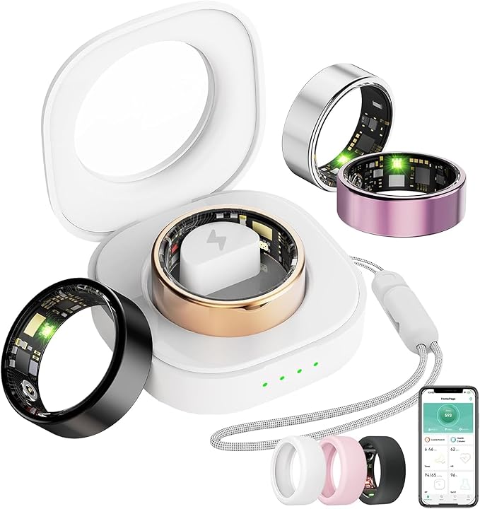 Smart Ring For Women Men, Health Tracker with Heart Rate, Blood Oxygen, Blood Pressure, Sleep Monitor, Step Counting, IP68 Waterproof Fitness ring, No App Fees for iPhone & Android (Silver, 9#)