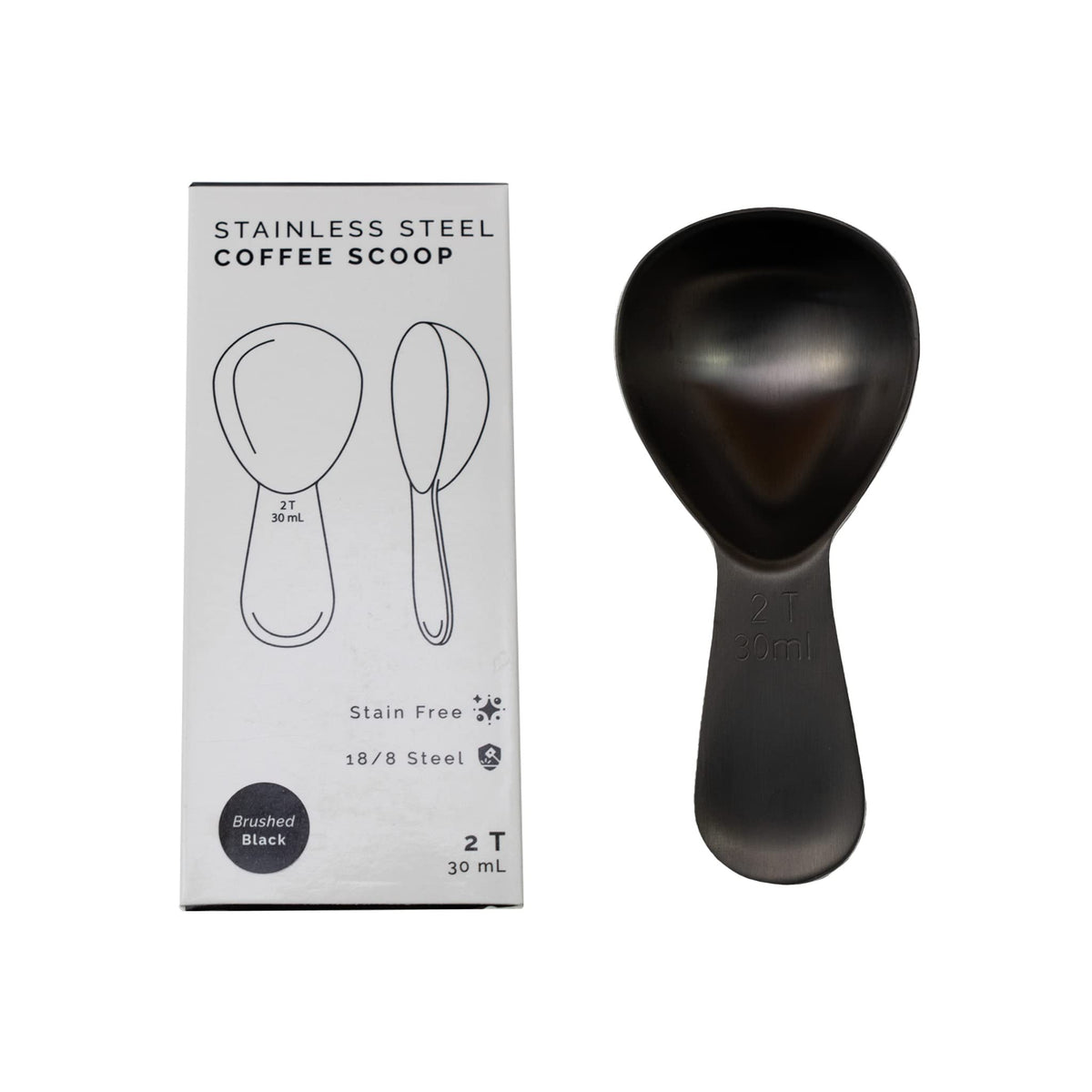 Coffee Scoop 2 Tbsp – Brushed Black, Stainless Steel – Precise Measuring Spoon for Coffee, Tea & More – Ergonomically Balanced Handle – Fits Inside Airscape® Canisters