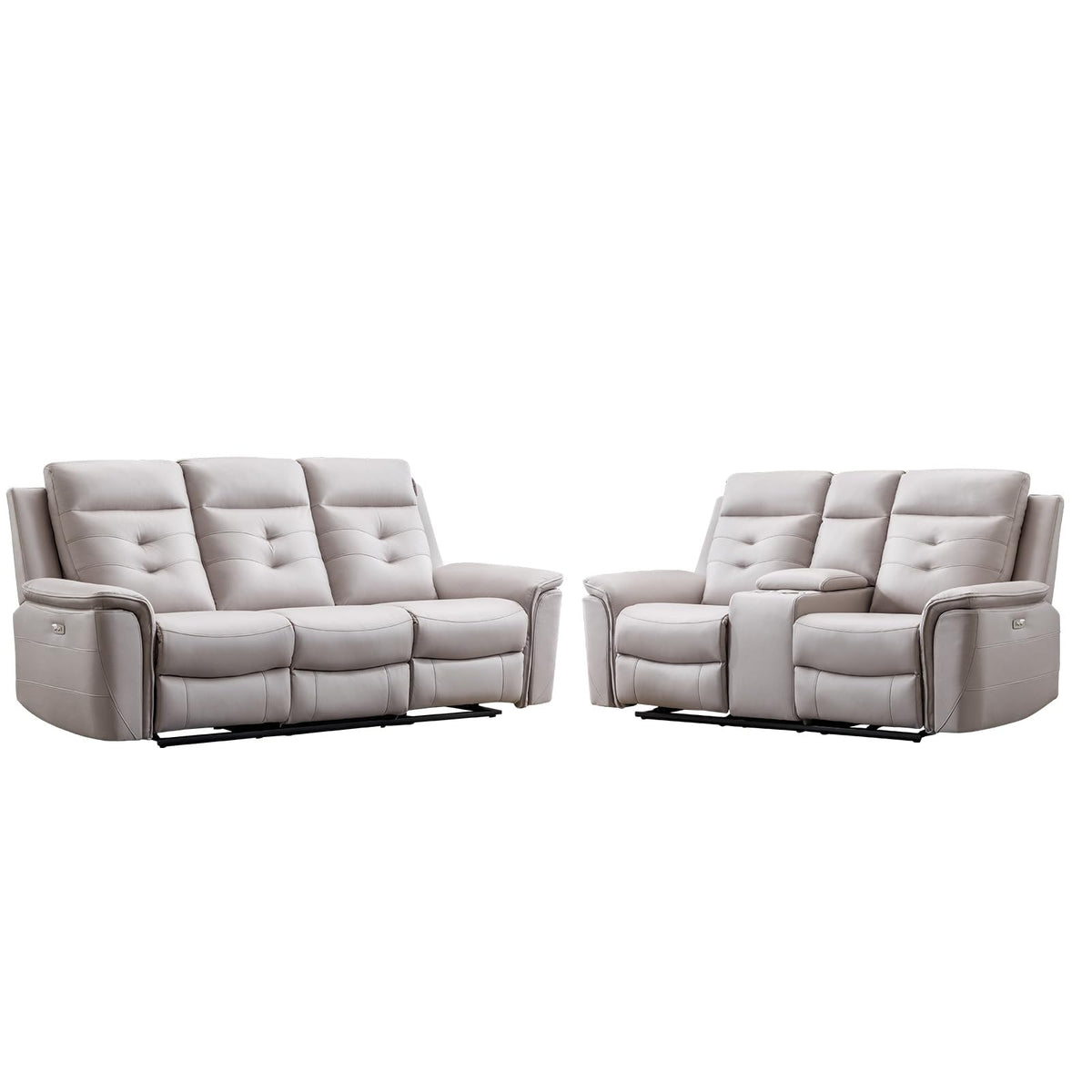 EBELLO 2 Pieces Faux Leather Power Recliner Sofa Set, Reclining Living Room Furniture Set, Included Loveseat and 3 Seat Electric Recliner Sofa, Modern Design for Living Room, Grey