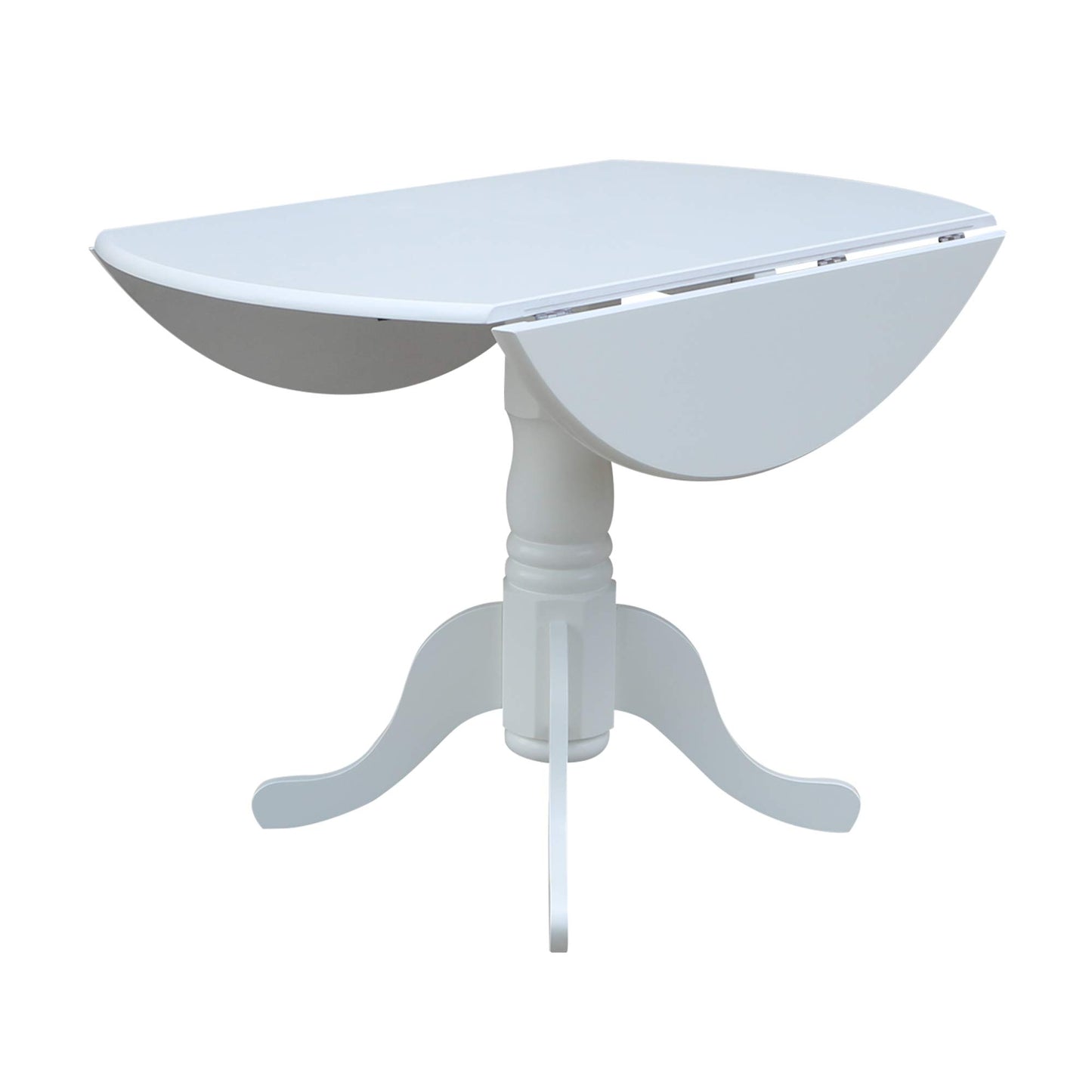 IC International Concepts, 42" Round Dual Drop Leaf Pedestal Dining Table, Solid Real Wood, Sturdy Parawood, White