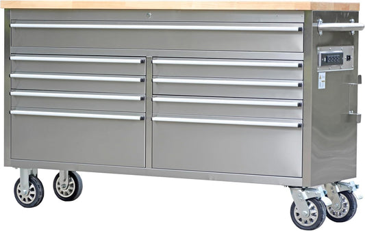 MERXENG 61 in Tool Chest, Tool Box Mobile 9 Drawers Storage Rolling Cabinet with Wheels Lock Key Locking System Drawer Liners for Garage Warehouse Repair Shop