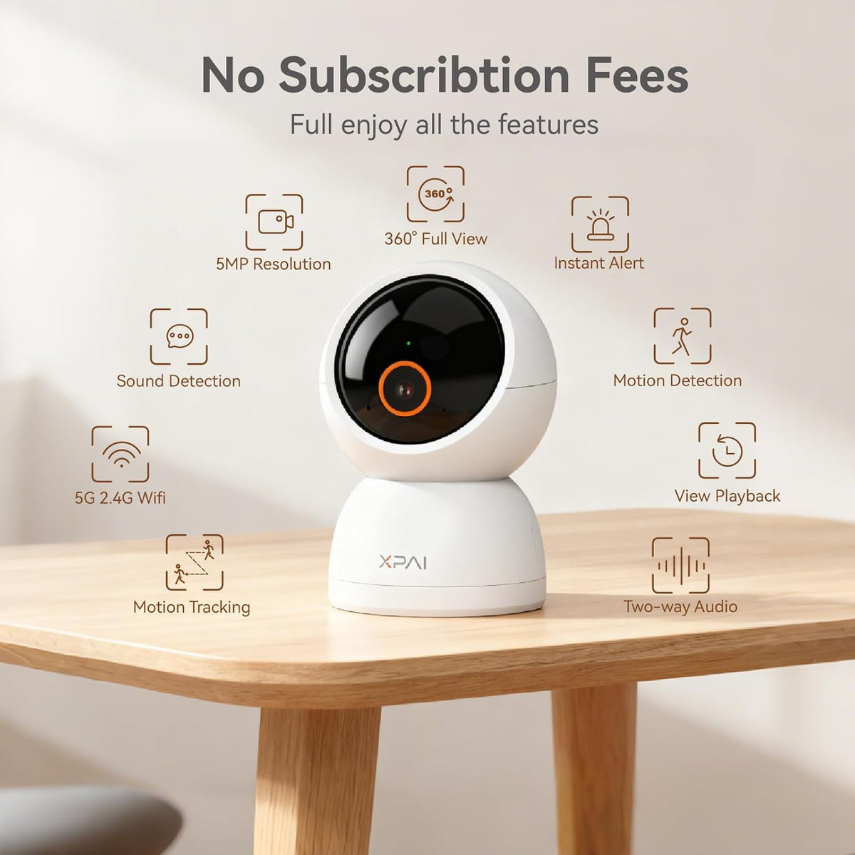 xpai 3K Subscription,360 5G 2-Way Indoor Camera Wireless, Indoor Camera No Motion Detection Room Cameras for Google TV