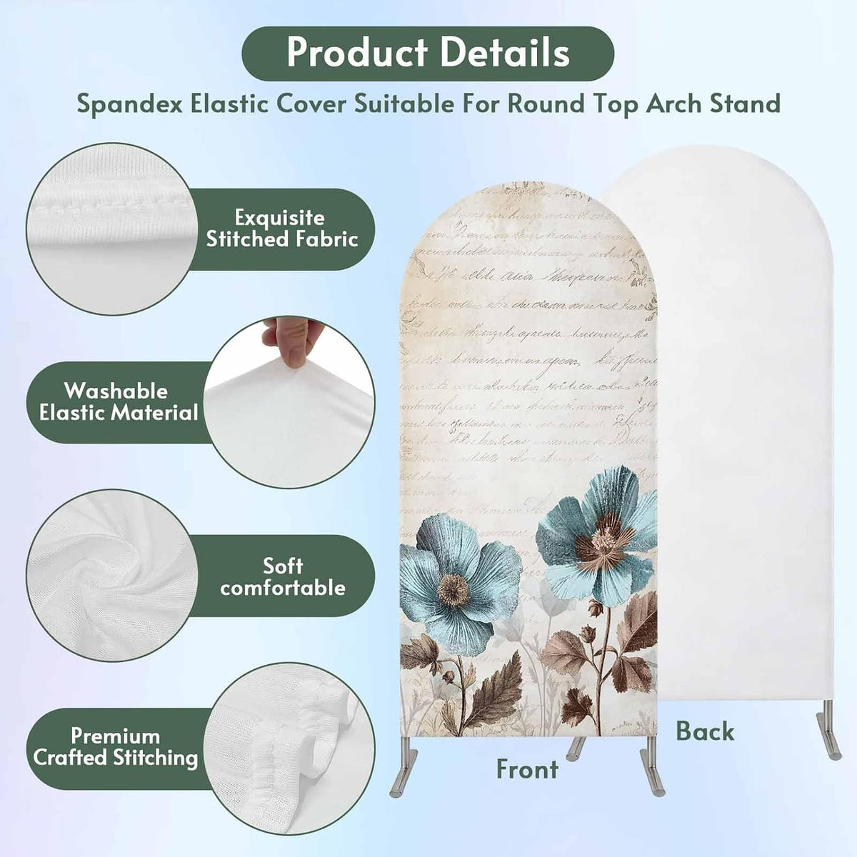 Duskova Living 4 Rustic Blue Arch Backdrop Cover FT, Broccoli Flower Leaf Farmhouse Vintage Brown Wedding Arch Cover