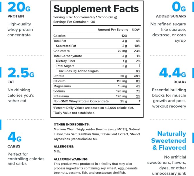 LEGION Whey Protein Powder - Naturally Flavored Whey Protein Concentrate with BCAAs - Supports Muscle Growth & Recovery, Gluten Free, No Added Sugar Protein Powder - Vanilla Flavor (30 Servings)
