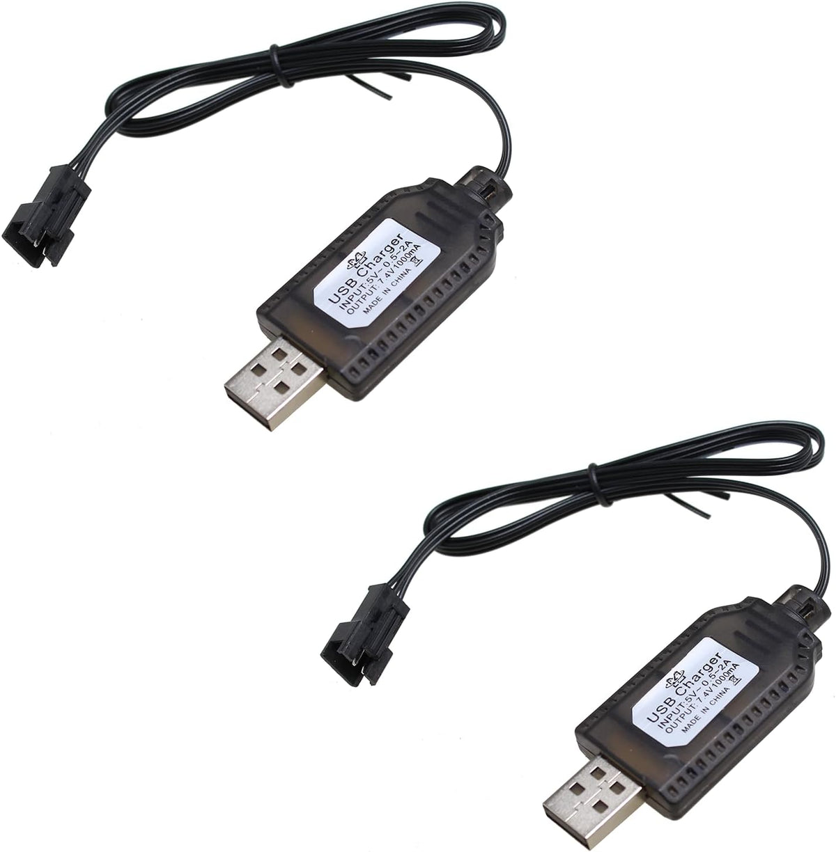 Maxmoral 2PCS 7.4V SM-3 Black Lithium Polymer Battery USB Charger with Plug Suitable for Remote Control Car Truck Ship