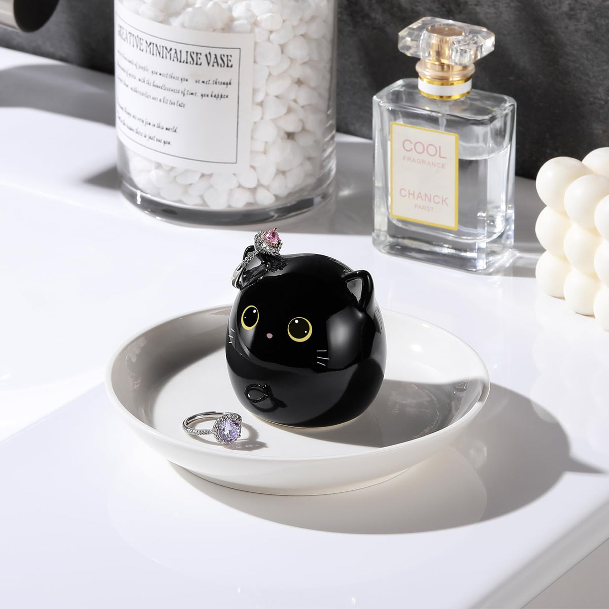 PUDDING CABIN Cat Lover Gifts for Women, Black Cat Ring Holder Dish for Jewelry Rings Earrings Necklace Watch Keys, Birthday Christmas Engagement Wedding Gifts