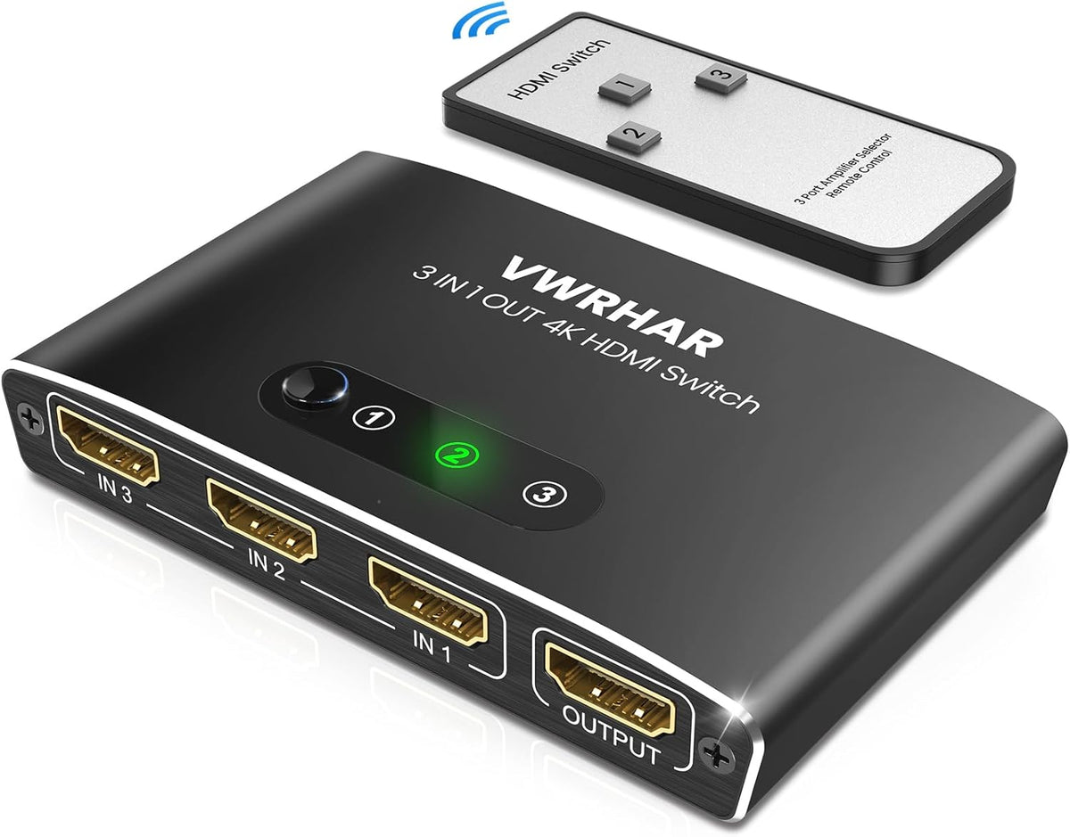 VWRHar 3 1 4K 4K 3D 1080P HDCP2.2 PS5 PS4 HDMI Switch in Out UHD HDMI Switcher Splitter, Automatic Switch with Remote