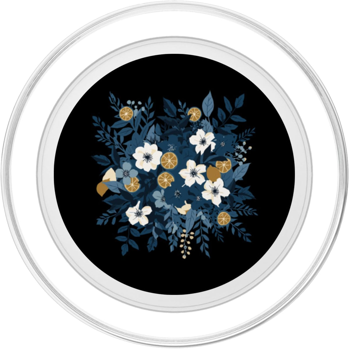 Botanical Citrus Floral Navy Orange Aesthetic Midnight Blue Botanical Citrus Floral Bouquet PopSockets PopGrip