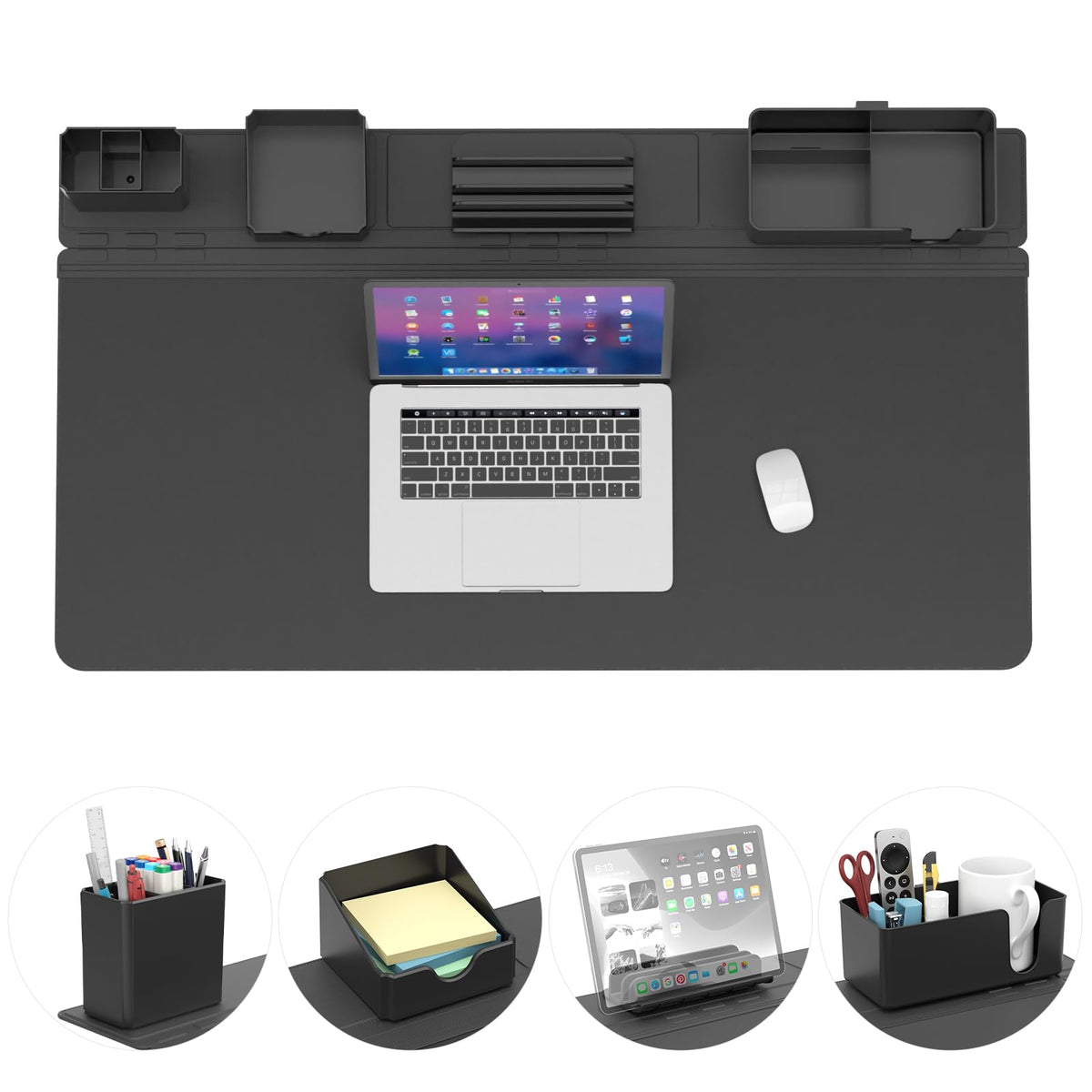 KDD Desk Pad and Magnetic Organizer Set - 5 in 1 Large Mouse Mat with Phone Stand, Cup Holder, Pen Holder, Storage Box & Card Case, Multifunction DIY Desktop Storage Accessories for Office and Home