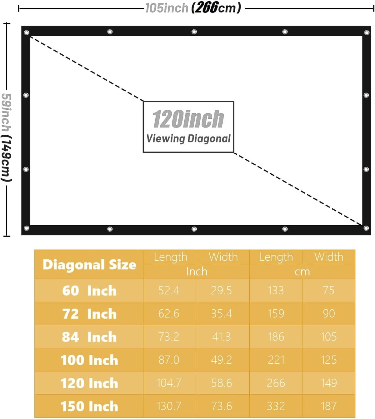 BooLooT 16:9 (150 inches) Projector Screen Portable Movies Screens Foldable Wrinkle-Resistant Fabric with Dual
