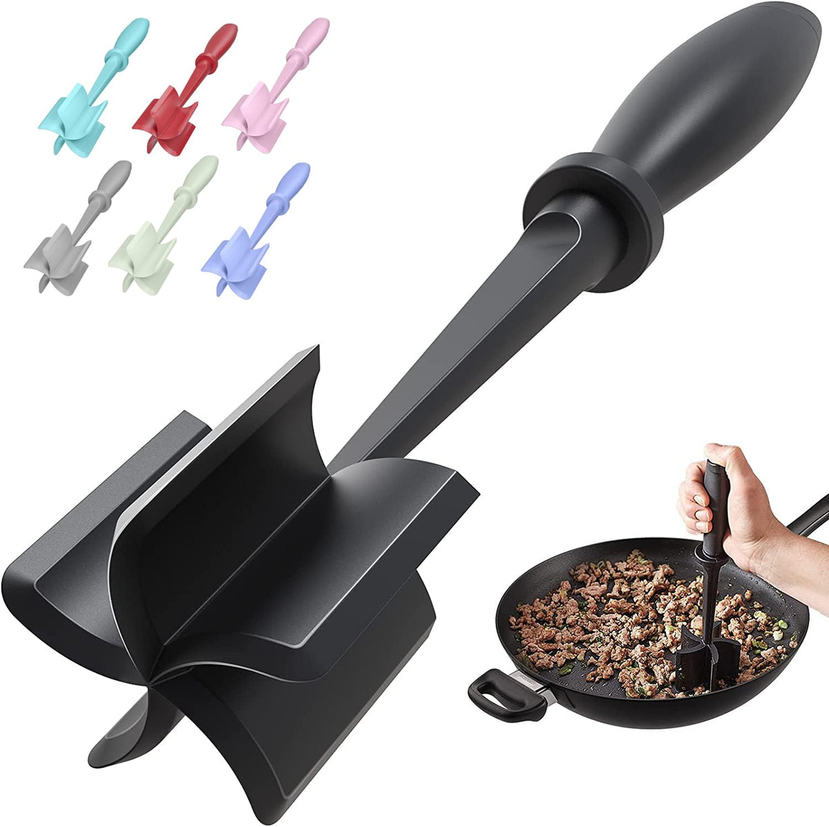 Meat Chopper, Hamburger Grinder, Premium Heat Resistant Smasher for Ground Beef, Burger Grinder Nylon Potato Mix Tool, Meat & Poultry Tenderizers-Black