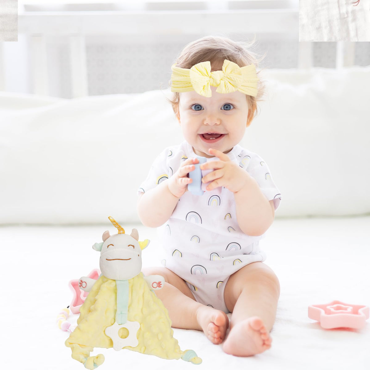 Elysirise Baby Girl Gifts, for Girls,Newborn Essentials Baby Girl Basket,Wooden Baby Gift Basket Swaddle Blanket Rattle Toy Headband Bow Infant