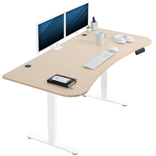 VIVO Electric 63 x 32 in Dual Motor Standing Desk, Memory Height Adjustment, 2B Series, Light Wood Top White Frame, DESK-KIT-2W1C