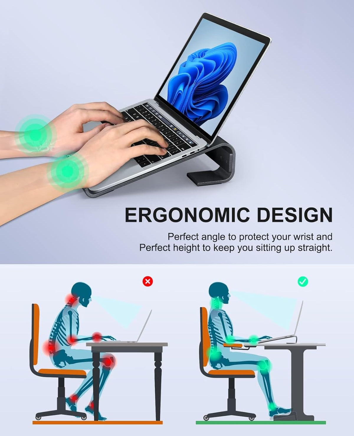 Soqool 12-17'' Laptop Stand for Desk, Ergonomic Detachable Laptop Riser, Aluminum MacBook Stand, Compatible with All