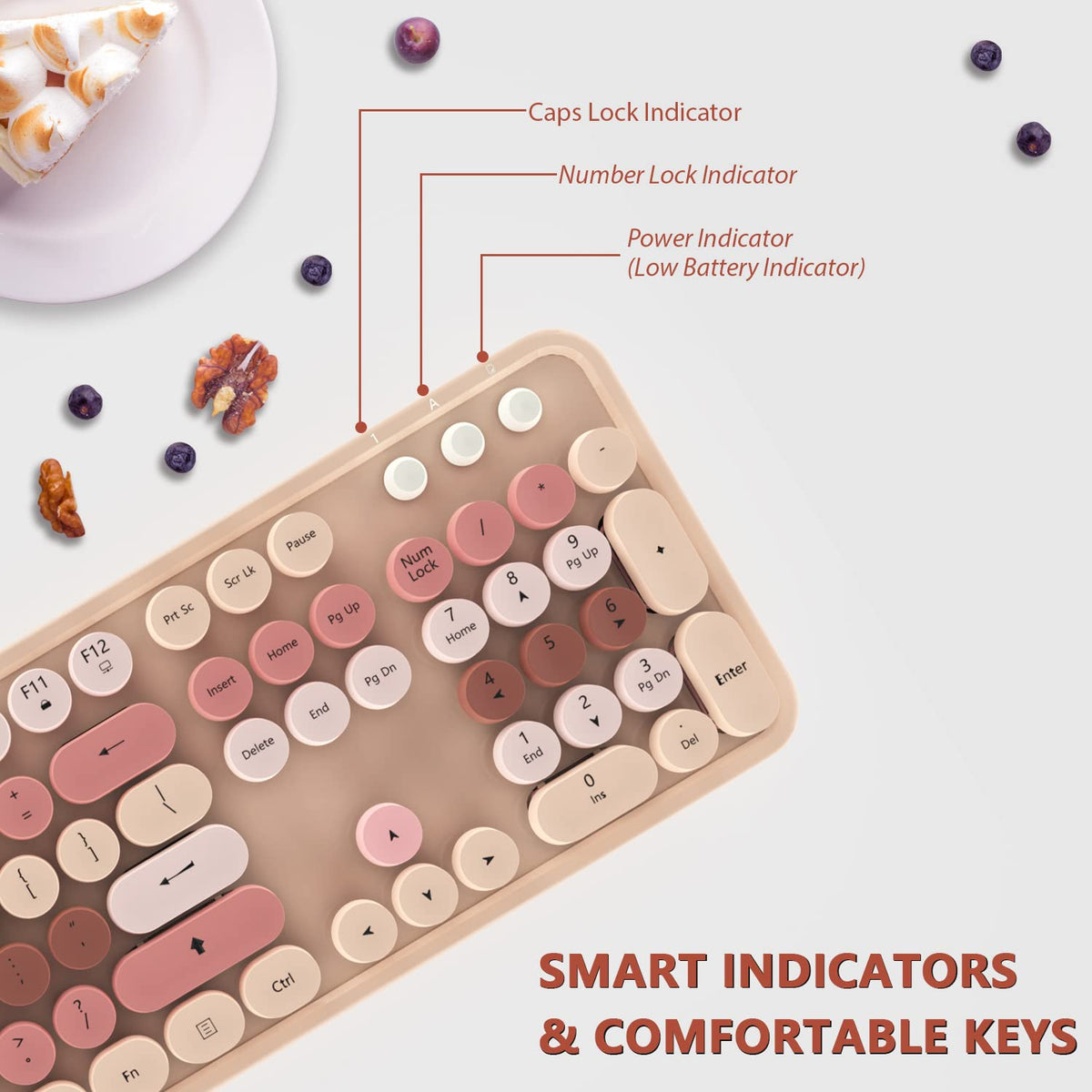 KOOTOP Wireless Keyboard and Mouse, Cute Keyboard and Mouse Combo with Retro Round Keycap, 2.4G Connectivity for PC, Mac, Laptop, Computer Windows (Milk Tea)