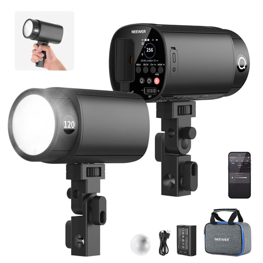 NEEWER 120Ws 2.4G TTL Outdoor Strobe Flash, Compatible with Godox, 1/8000s HSS Portable Studio Monolight with Modeling Light /3000mAh Battery/420 Flashes/1.5s Recycle for Photography Photoshoots, Q120