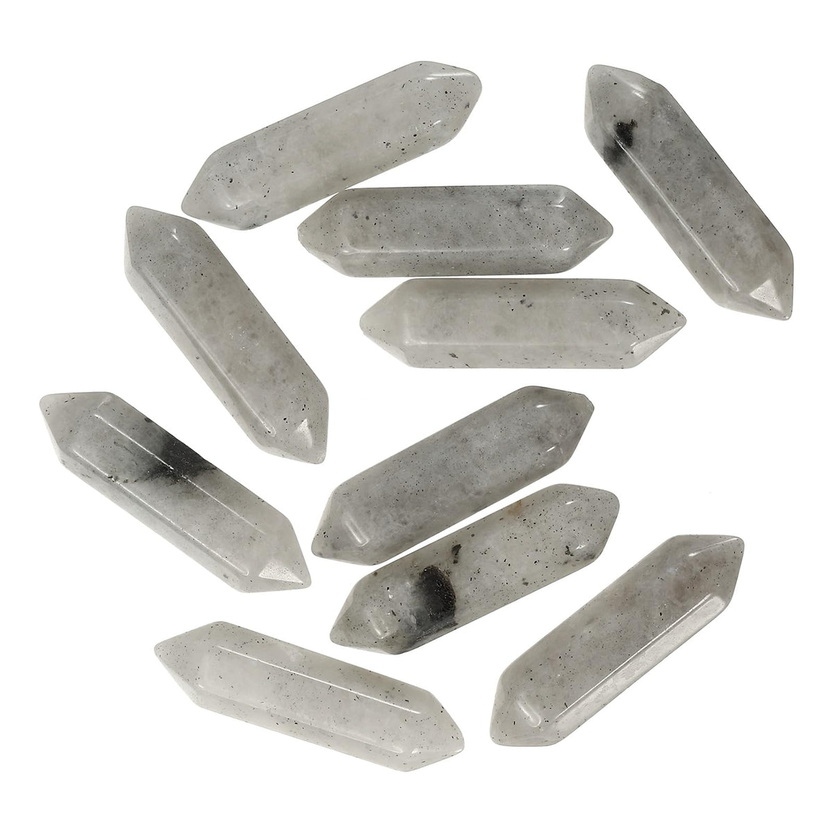 MECCANIXITY 10 Pack Labradorite Quartz Crystals, Polished Crystals Bulk Hexagonal Shaped Meditation Gemstone for Jewelry Making Energy Balance Accessories Gifts