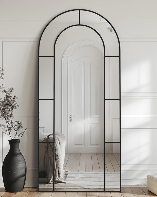 Antok 76" x 34" Full Length Mirror, Floor Mirror Arched Window Decorative Mirror, Metal Framed Decor Farmhouse Floor Mirrors Art Pane Mirrors Wall Decor for Bedroom, Living Room, Entryway Black