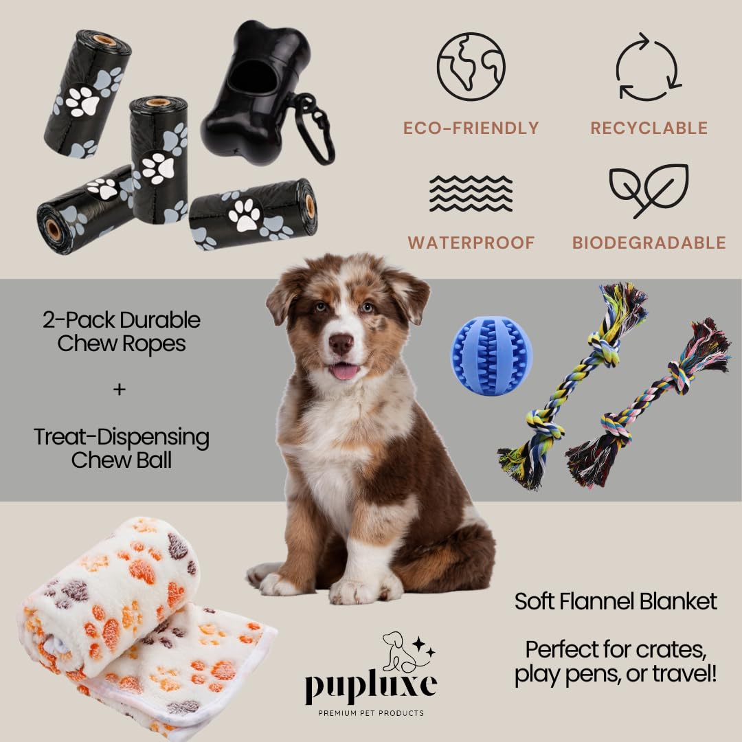 PupLuxe Puppy Starter Kit - Black 22 Piece Dog Training Kit | Great Puppy Gift for First Time & Experienced Owners | New Dog Bundle