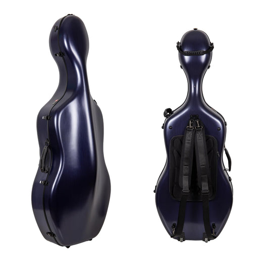 Crossrock Poly Carbon Cello Case for 4/4 Full-Size | Matte Blue Finish, Wheels, Lightweight & Durable – Best for School Orchestra & Student Musicians