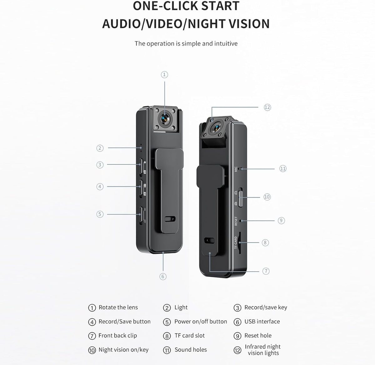 Generic 1080P (1) HD Portable Body Worn Camera Camcorder, Lightweight Wearable Body Camera with Night Vision Loop