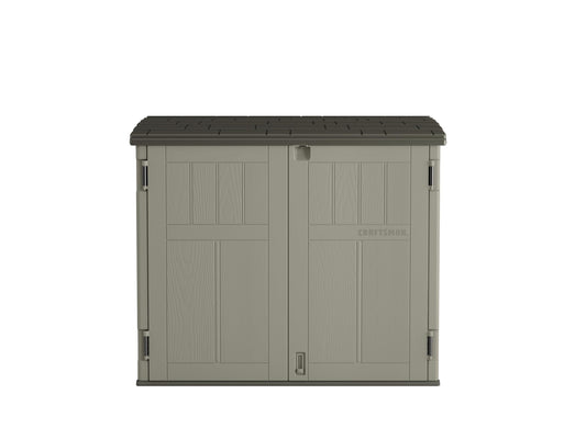 Craftsman Horizontal Shed, Compact Outdoor Storage System, 34 Cu. Ft. Capacity, Made in USA - Lockable Multi-Wall Resin Organizer for Garbage Cans, Garden Tools, Bins, Bikes and Yard Equipment