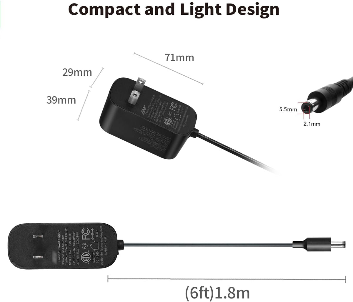 Tonton 12V 2A 6Ft 24W 100-240V 8Tips 12Volt 2A 1.8A 1.5A 1.2A 1A 0.5A Power Supply Adapter, Universal Charger AC