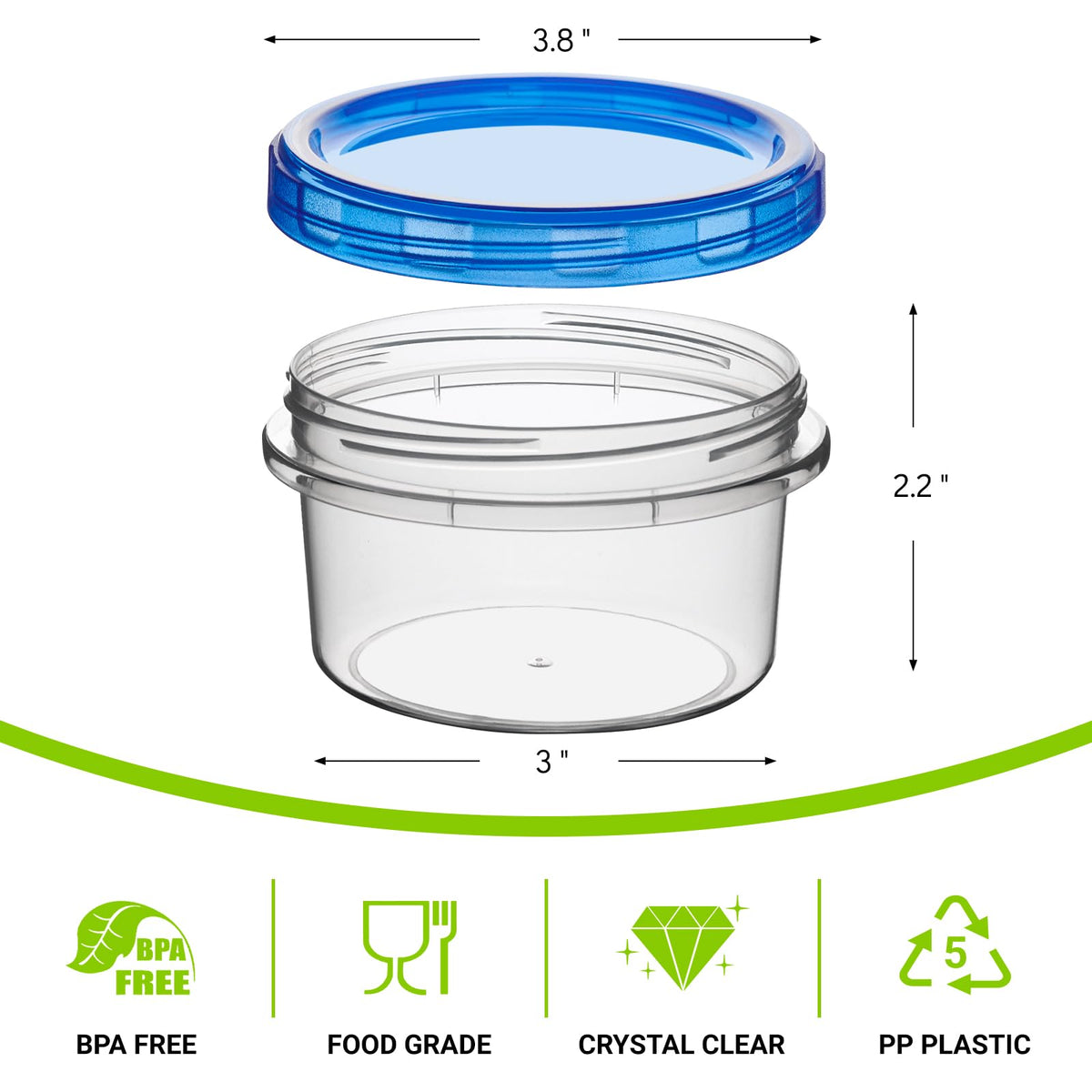 Soelomu 8 oz Freezer Storage Containers with Twist Top Lids, 10 Pack Reusable Meal Prep Containers Plastic Stackable Food Storage Containers for Sauce, Salad, Leftover, Oats