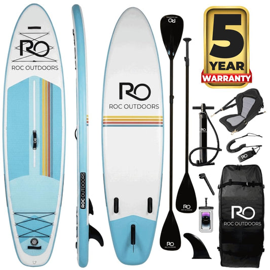 Roc Inflatable Stand Up Paddle Board 10' 6" with Premium SUP Paddle Board Accessories, Wide Stable Design, Non-Slip Comfort Deck for Youth & Adults (Cloudline W/Kayak Seat)