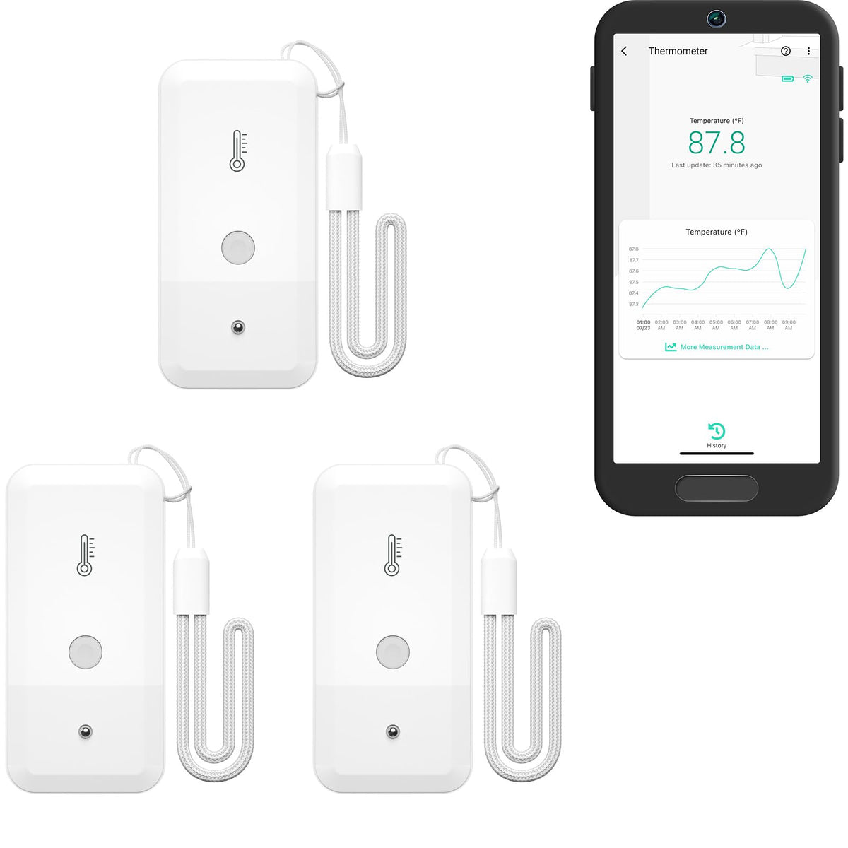 YoLink Smart Freezer Thermometer, LoRa Wireless Fridge Temperature Sensor 3-Pack, Ideal for Refrigerator, Freezer, Greenhouse, Pet Cage, App & SMS Alerts, 5-Year Battery, Hub Requied