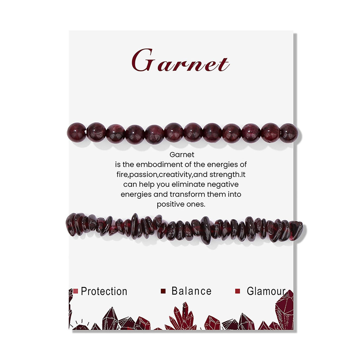 2Pcs Garnet Bracelets for Women Crystal Bead Bracelet Healing Crystal Bracelet Gemstone Beaded Bracelet Natural Stone Garnet Jewelry for Women Girls