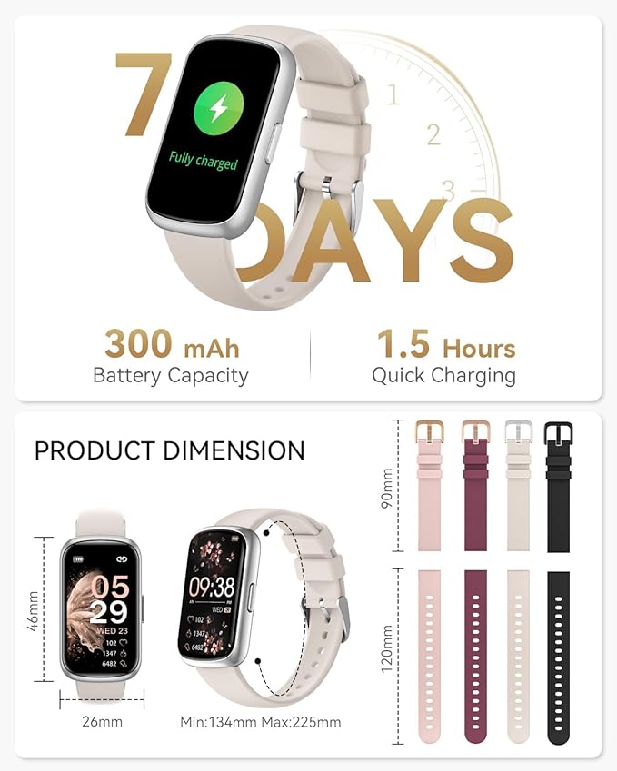 Fitness Trackers for Women/Men, Smart Watches for Women with Sport Activity Tracker, Fitness Watch with Heart Rate, Blood Oxygen Monitor, Sleep Tracker, IP68 Android Smart Watch with 4 Straps, Gift