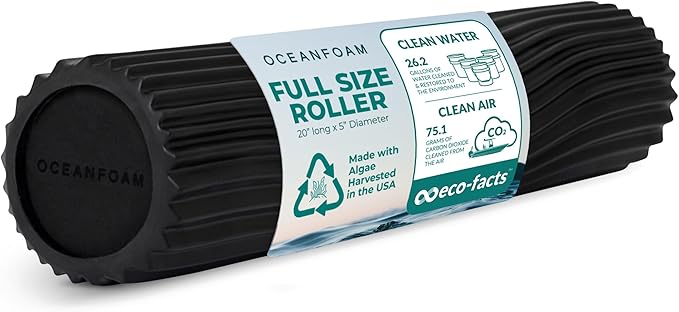 Oceanfoam Tidal Roller - Black - Muscle Massage Foam Roller for Back Pain & Stretching - Firm and Ergonomic Wide Wave Textured - Yoga, Athletics, & Wellness - Full Size, 20" x 5"