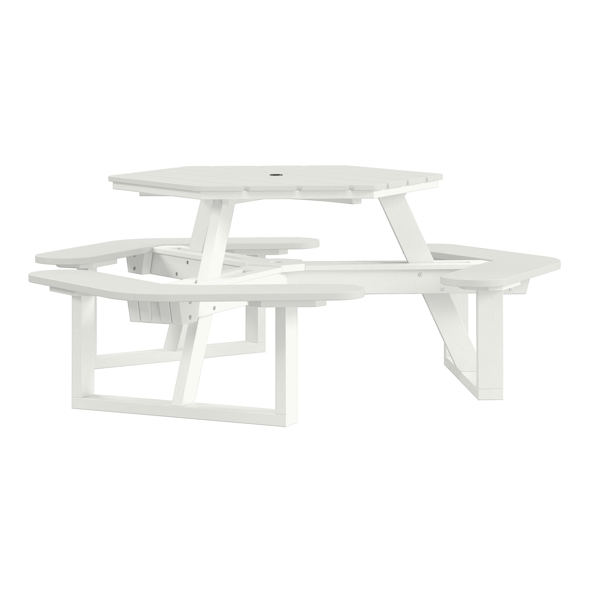Shoreline Made in USA Hexagon Picnic Table, Seating for 6, Coconut White