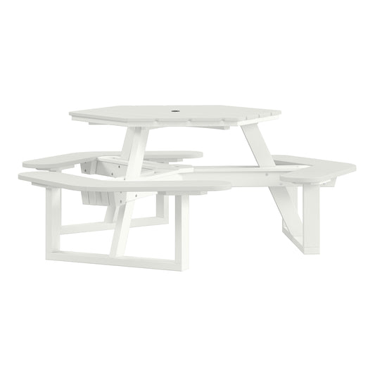 Shoreline Made in USA Hexagon Picnic Table, Seating for 6, Coconut White