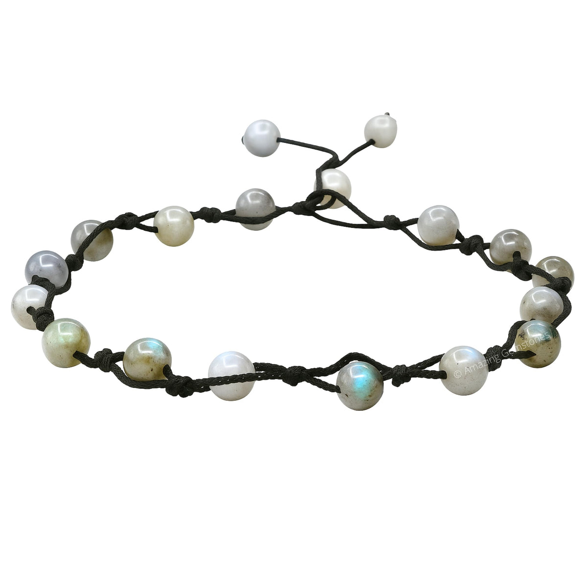 Amazing Gemstone Labradorite Anklet Ankle Bracelets for Women - Waterproof Beaded Healing Crystal Anklets, Plus Size Chakra Gemstone Bead Anklet (Stretchy Adjustable - Hand Knotted)