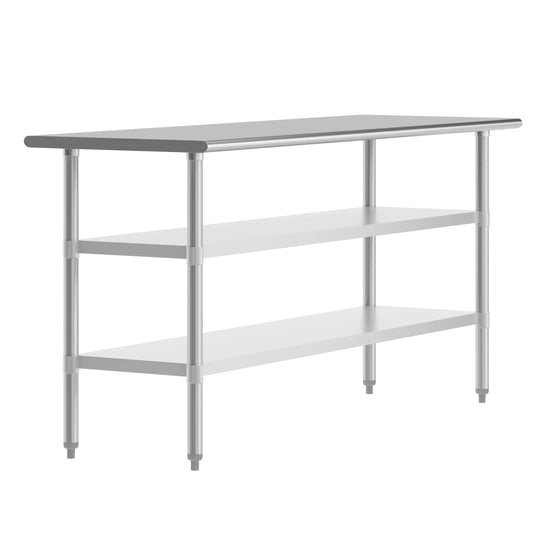 Flash Furniture Reese Stainless Steel 18 Gauge Work Table with 2 Undershelves - NSF Certified - 72" W x 24" D x 34.5" H