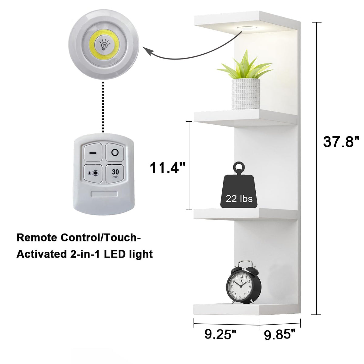 LitaEther Versatile 4 Tier Wall Shelf Unit,White Lack Wall Shelf,Display Floating Shelf with LED Remote Control Light