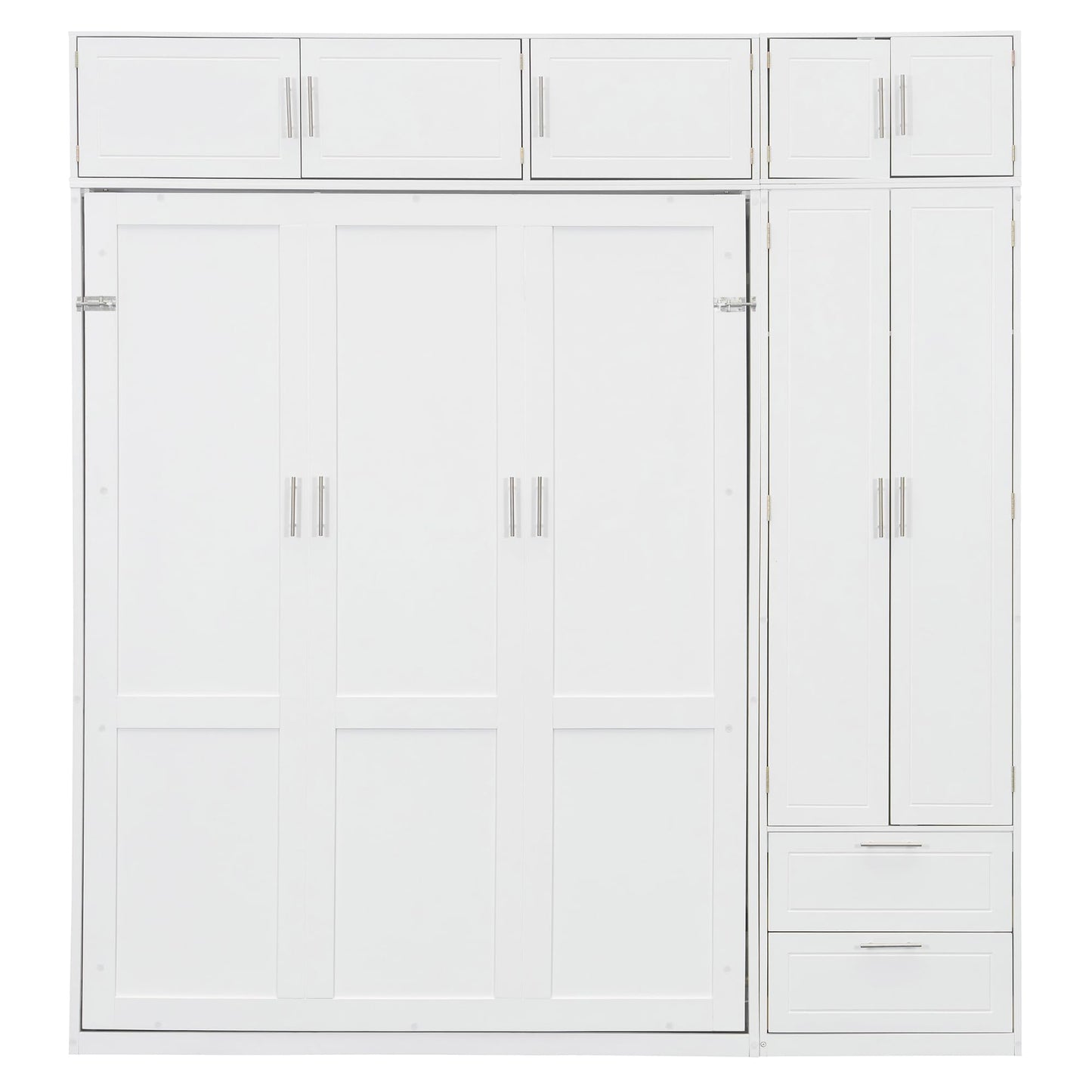 DNYN Murphy Bed Frame with Top Cabinets and Wardrobe for Bedroom/Guest Room/Home Office, Queen Size Foldable Wall Bed with Storage Drawers and Shelves, No Box Spring Needed