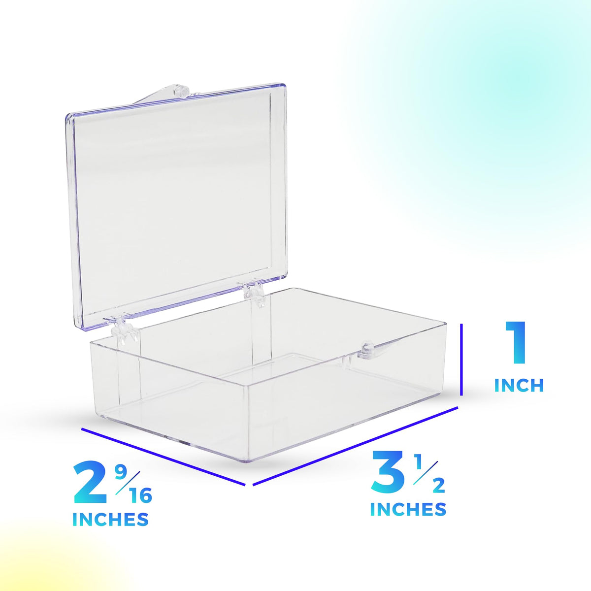 10-Pack Clear Hinged Plastic Containers, Keepsake Storage Boxes, 3 1/2" L x 2 9/16" W x 1" H, Made in USA, Plastic Display Case or Small Box for Storage and Organization