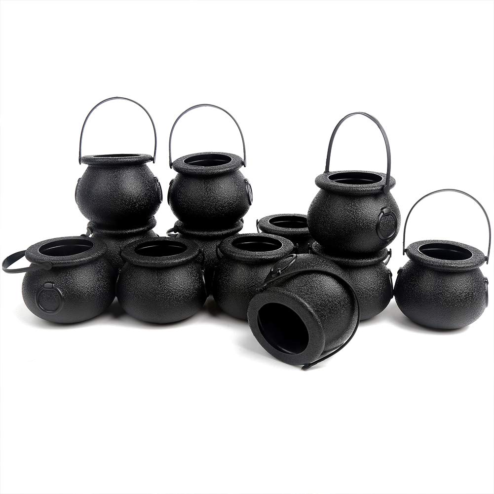 CCINEE Black Cauldron with Handle,Mini Plastic Candy Kettle Bucket for St.Patrick's Day,Halloween Party Favor,Pack of 12