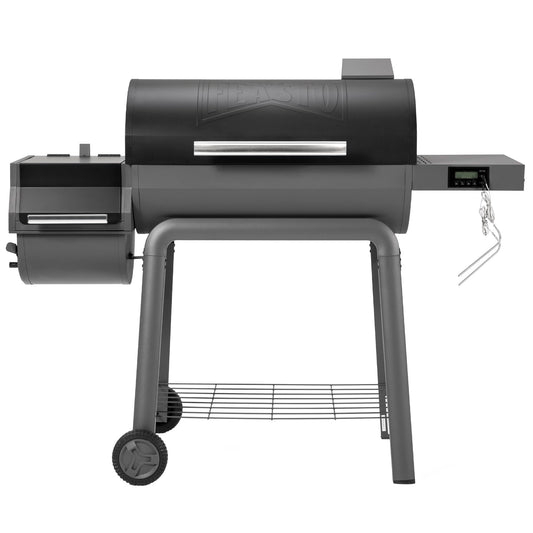 Feasto 30-Inch Heavy-Duty Charcoal Grill with Digital Temperature Control & 2 Meat Probes, Outdoor BBQ Grill with Offset Smoker, 832 Sq. In. Cooking Space for Backyard BBQ, Black & Grey