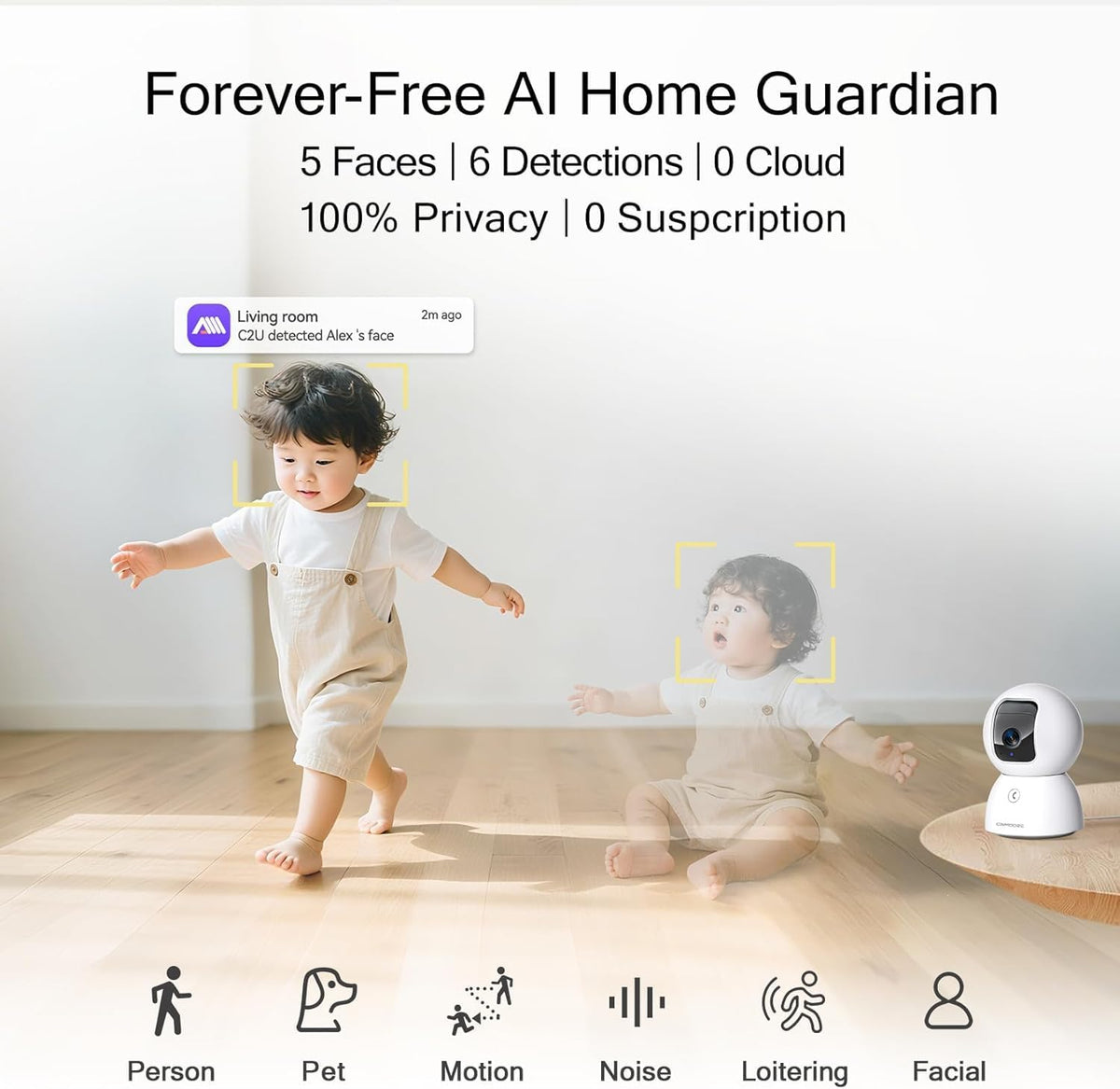 CINMOORE 3K 5G 2-Way Upgraded Security Camera Indoor, Free Time Lapse, AI Tracking & Face ID, PTZ WiFi Dog/Pet/Baby