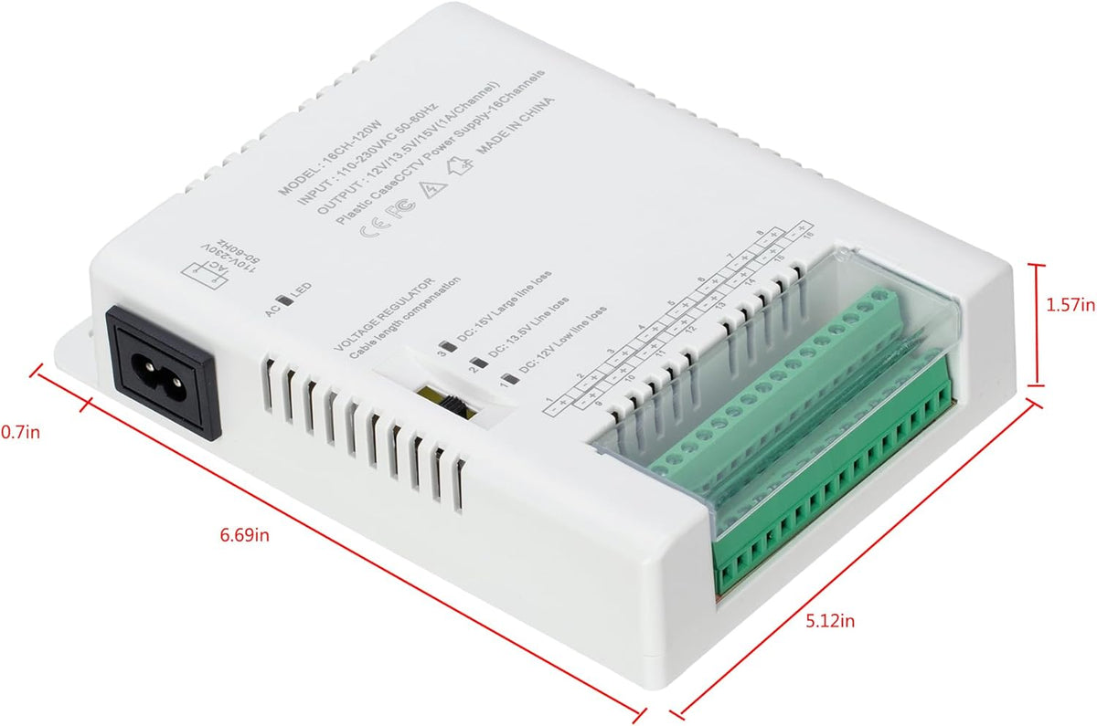 XENOCAM 16 90V-264VAC 12V-13.8-15VDC (HD16C120W) Channel CCTV Camera Power Supply Distribution Power Supply Input